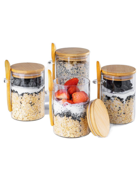 Contenedores de Avena Nocturna MHDCLY 4 Pack 473ml Vidrio