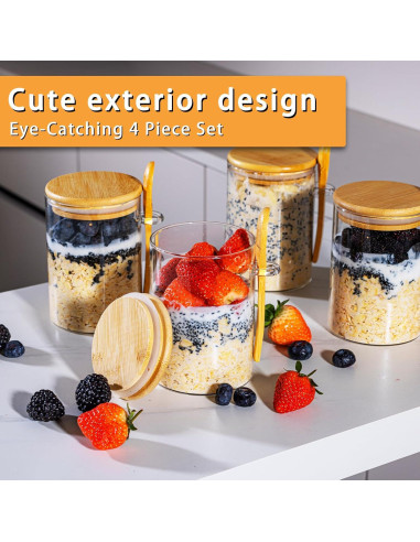 Contenedores de Avena Nocturna MHDCLY 4 Pack 473ml Vidrio