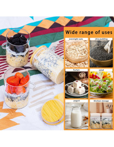 Contenedores de Avena Nocturna MHDCLY 4 Pack 473ml Vidrio