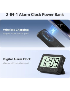 Reloj de Alarma Digital ANJANK con Cargador Inalámbrico 6000mAh 2