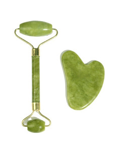 Juego de Herramientas Faciales Gua Sha y Rodillo de Jade 2 Piezas