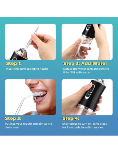 Irrigador Dental Inalámbrico LSLCQW Negro 3 Modos 4 Boquillas IPX7