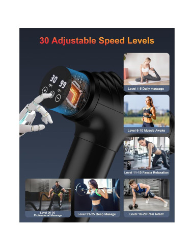 Pistola de Masaje CAMEFER, Tejido Profundo, 30 Velocidades, 6 Cabezas