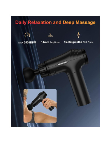 Pistola de Masaje CAMEFER, Tejido Profundo, 30 Velocidades, 6 Cabezas