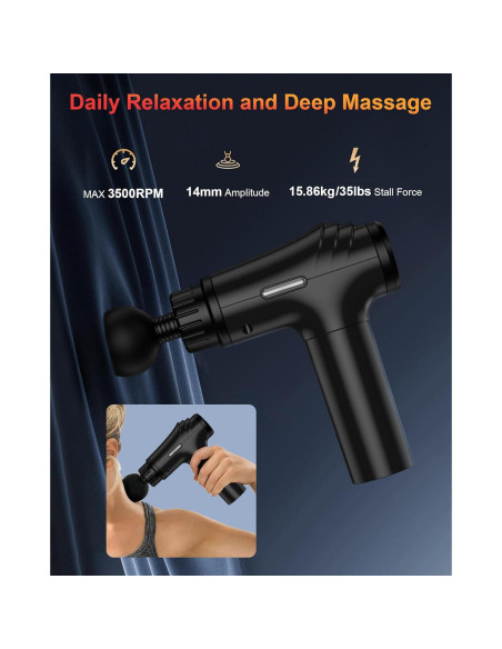 Pistola de Masaje CAMEFER, Tejido Profundo, 30 Velocidades, 6 Cabezas