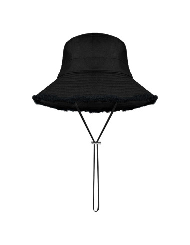 Sombrero Bucket de Algodón Negro Desflecado Unisex - Verano