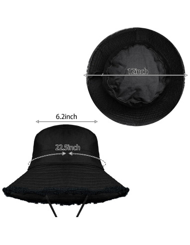 Sombrero Bucket de Algodón Negro Desflecado Unisex - Verano