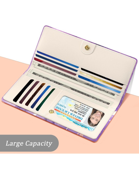 Billetera Bifolios TMOODEL Mujer RFID Mármol Abstracto Púrpura