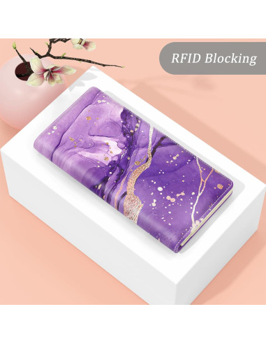 Billetera Bifolios TMOODEL Mujer RFID Mármol Abstracto Púrpura
