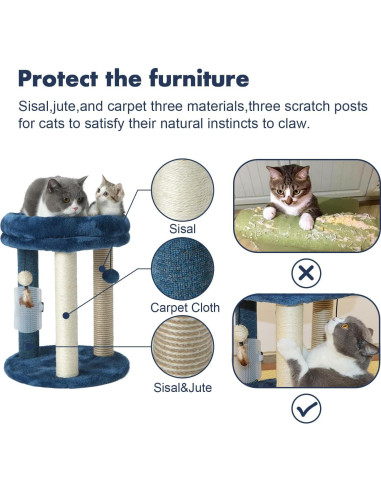 Árbol Rascador para Gatos MECOOL MC22TPT3 Azul 4 en 1