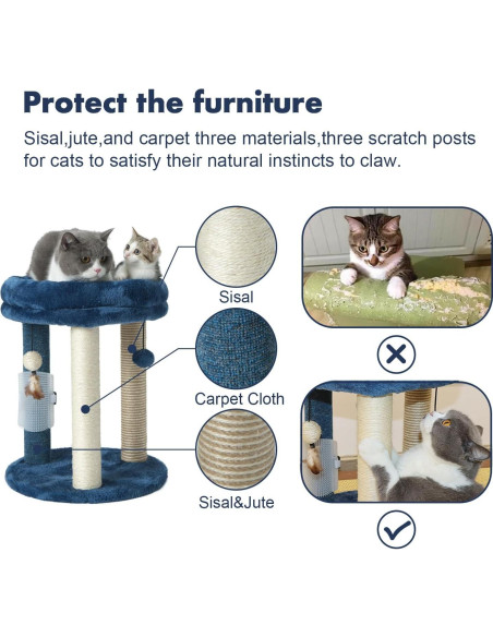 Árbol Rascador para Gatos MECOOL MC22TPT3 Azul 4 en 1