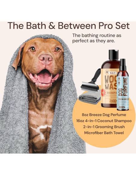 Kit de Baño para Perros Sunny & Honey - Champú Coco 473ml y Perfume Brisa 236ml