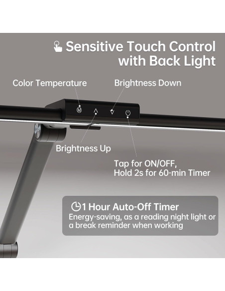 Lámpara de Escritorio LED HUMIIEYE 24W con Carga USB y 35 Modos