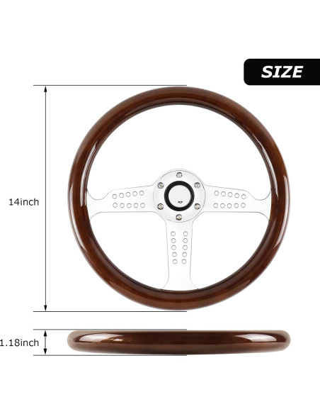 Volante de Madera QYMOPAY 36 cm 6 Agujeros para Rally