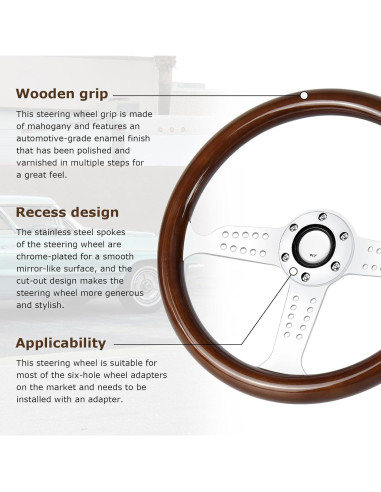 Volante de Madera QYMOPAY 36 cm 6 Agujeros para Rally