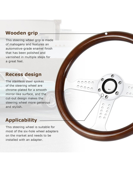 Volante de Madera QYMOPAY 36 cm 6 Agujeros para Rally