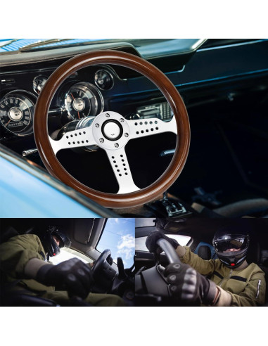 Volante de Madera QYMOPAY 36 cm 6 Agujeros para Rally