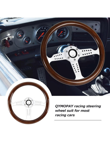 Volante de Madera QYMOPAY 36 cm 6 Agujeros para Rally