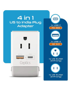 Adaptador de Enchufe Ceptics Tipo D para India y Pakistán 18W 2