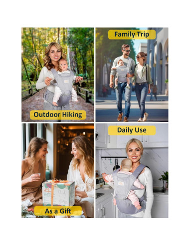 Portabebés 6 en 1 Mumgaroo Gris, Ajustable, Ergonómico