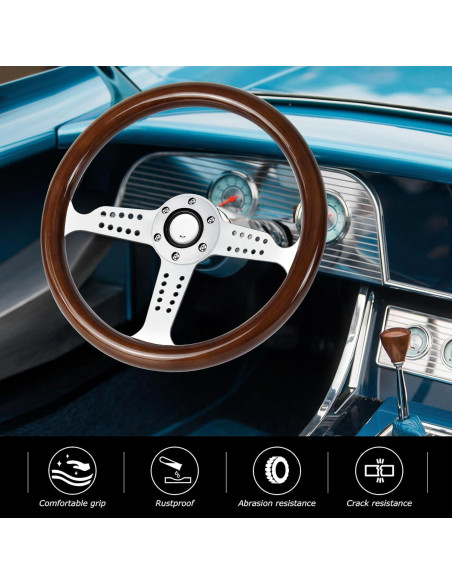 Volante de Madera QYMOPAY 36 cm 6 Agujeros para Rally