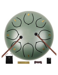 Tambor de Lengua de Acero 8 Notas 15 cm Verde con Accesorios