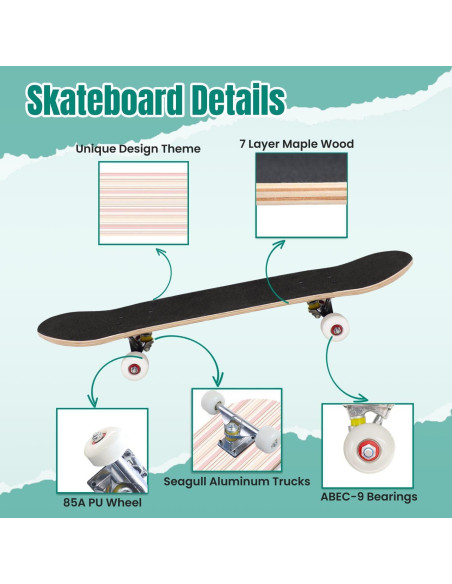 Patineta Completa UHMLTCRBOD 31" x 8" Madera de Arce 7 Capas