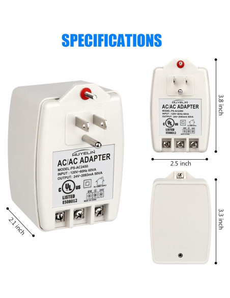Transformador de pared 24V 50VA WUYELIN para timbres y termostatos