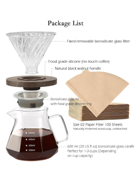 Cafetera de Goteo Lalord 600 ml Vidrio Borosilicato con Filtros