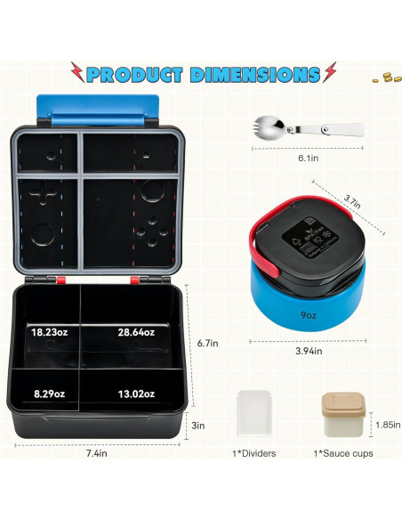 Caja Bento FAJSL para Niños con Termo 283g, Cuchara y Salsa