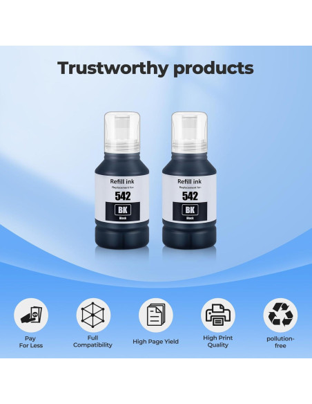 Botellas de recarga de tinta negra 542 Topcolor - 2 unidades
