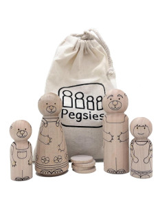 Juego de Muñecas de Madera Ricitos de Oro - 4 Personajes