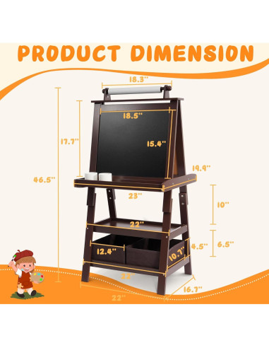Caballete de Arte Elevon para Niños 3 en 1 con Pizarra Doble