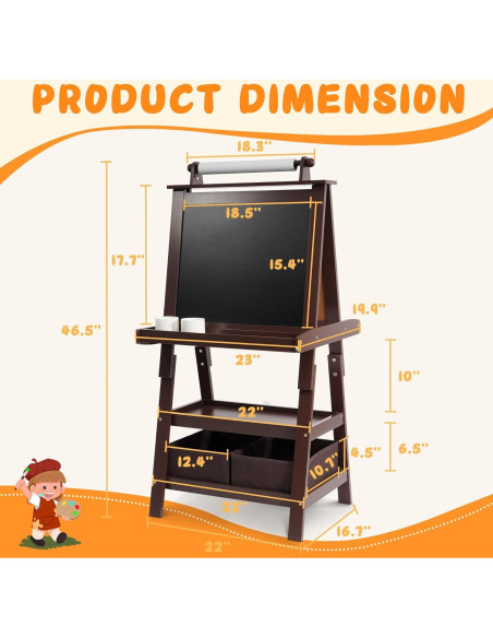 Caballete de Arte Elevon para Niños 3 en 1 con Pizarra Doble