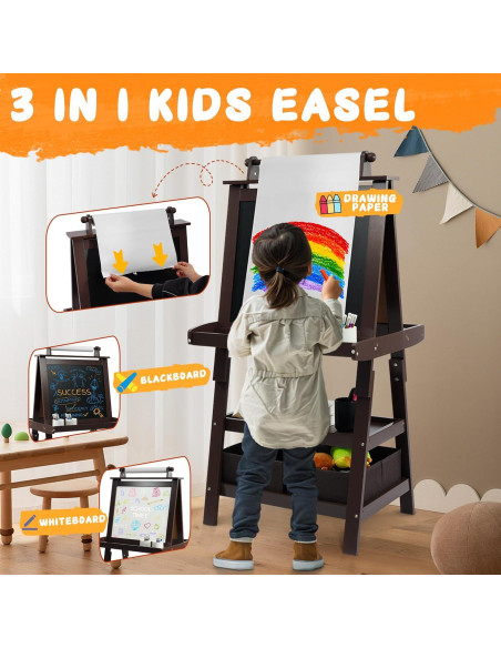Caballete de Arte Elevon para Niños 3 en 1 con Pizarra Doble