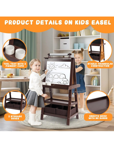 Caballete de Arte Elevon para Niños 3 en 1 con Pizarra Doble