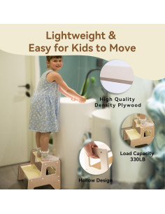 Escalón de Madera OgiOgi 2 Pasos Antideslizante Beige Miel 2