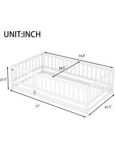 Cama Montessori Twin YHUBHSIS Blanca con Cerca y Puerta Removible 2