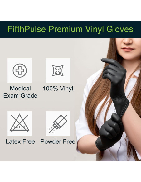 Guantes Desechables de Vinilo FifthPulse - Negros - 50 Unidades