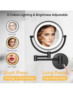 Espejo de Maquillaje GURUN Montado en Pared con Luces LED 10x 2