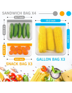 Bolsas Reutilizables ANZNKU 10 Paquete PEVA 11.36L Multicolor 2