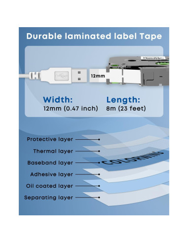 Cinta de Etiqueta Laminada COLORWING TZe-231 12mm 6-Pack
