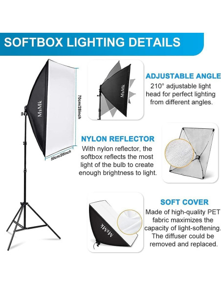 Kit de Iluminación Fotográfica MsMk 8.5x10ft Softbox LED 6400K
