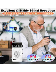 Radio Portátil TRELC T-08 AM FM Mini con Auriculares Blanco 2