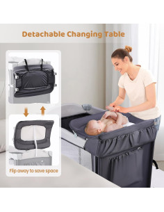 Cuna Portátil JOYMOR 5-en-1 con Mesa de Cambio y Almacenamiento 2
