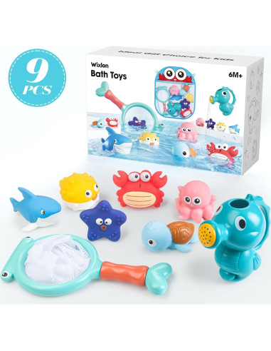 Juguetes de Baño Sin Moho Wixlon - Animales Marinos y Regadera