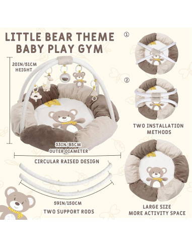 Alfombra de Juego 5 en 1 Oso para Bebés Grande y Gruesa