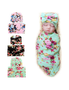 DRESHOW Manta de Recepción Floral para Bebé + 3 Sombreros