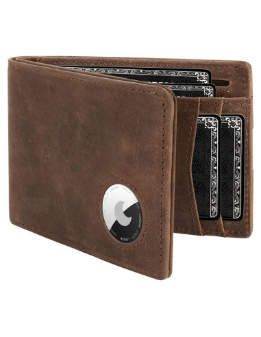 Billetera de Cuero LORZOR AirTag para Hombres Bifold RFID