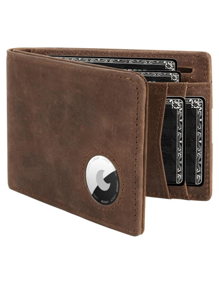 Billetera de Cuero LORZOR AirTag para Hombres Bifold RFID